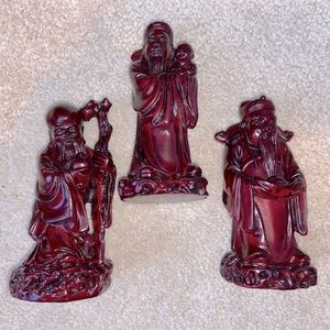 Vintage Set of 3 Hand Carved Fruit Wood Polished Monks